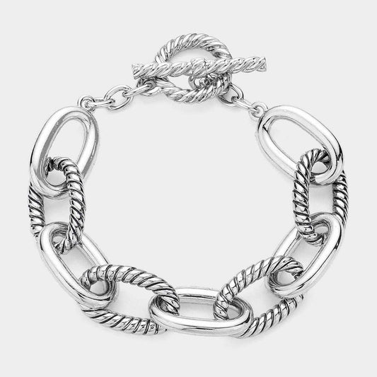 CABLE LINK TOGGLE BRACELET: SILVER