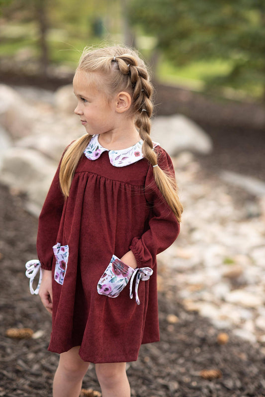 GIRLS BURGUNDY CORDUROY DRESS