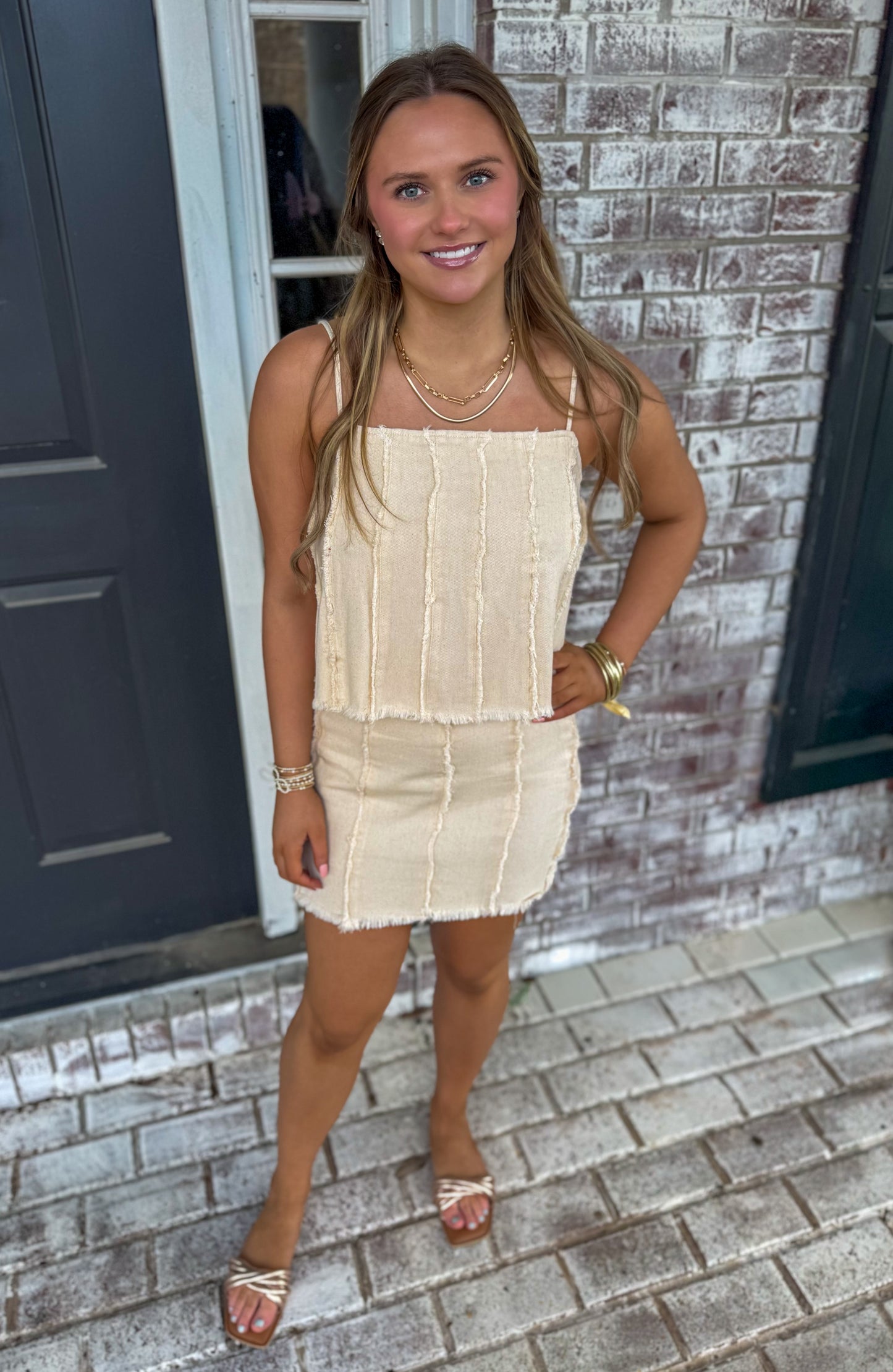 IVORY DENIM SKIRT SET