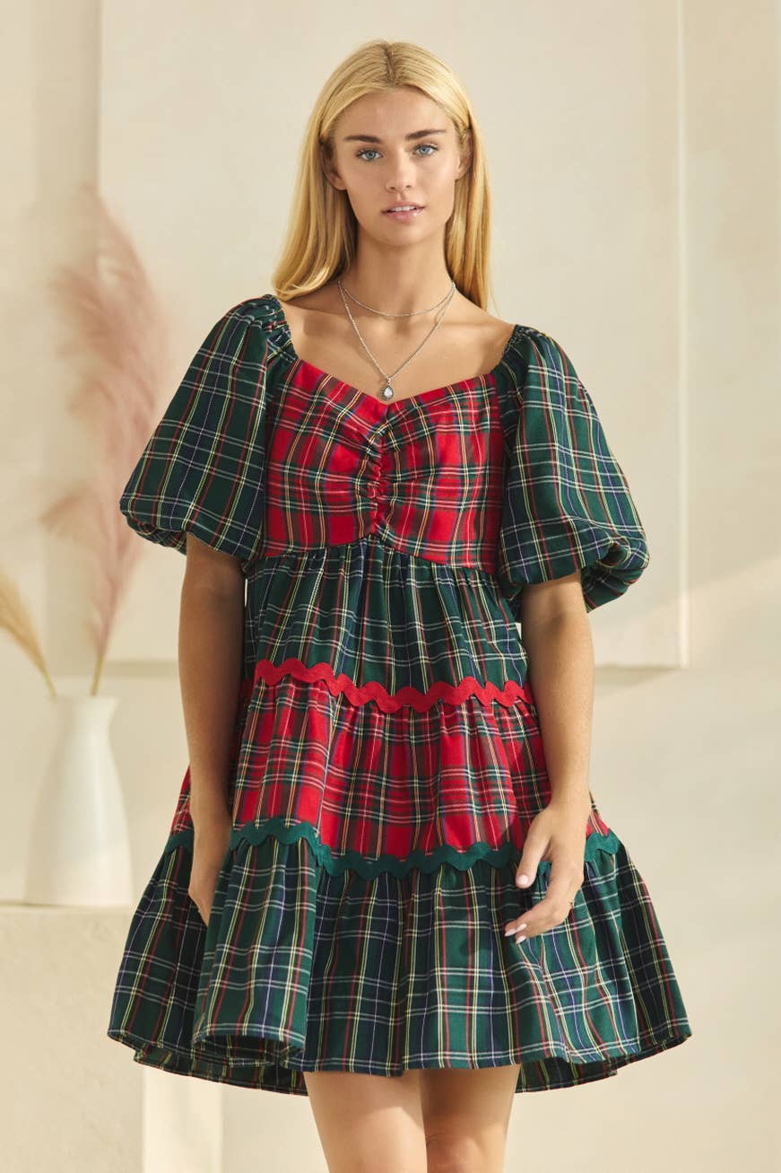 RED GREEN PLAID DRESS