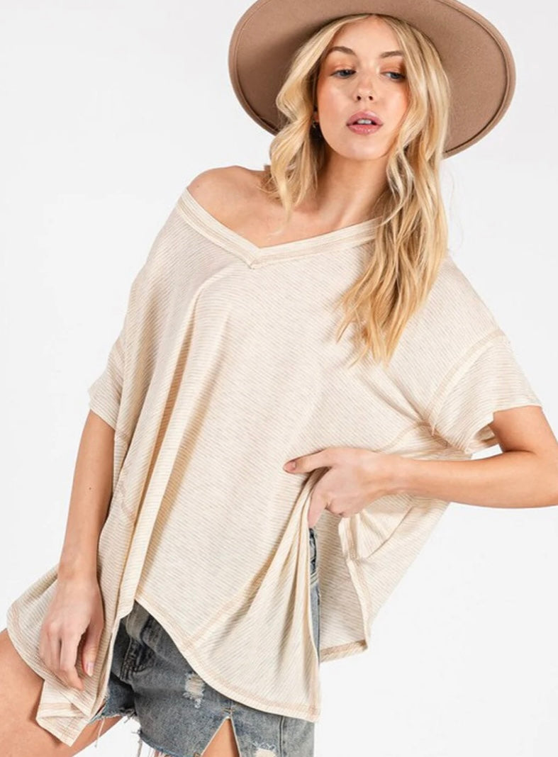 CREAM HI LOW VNECK TUNIC