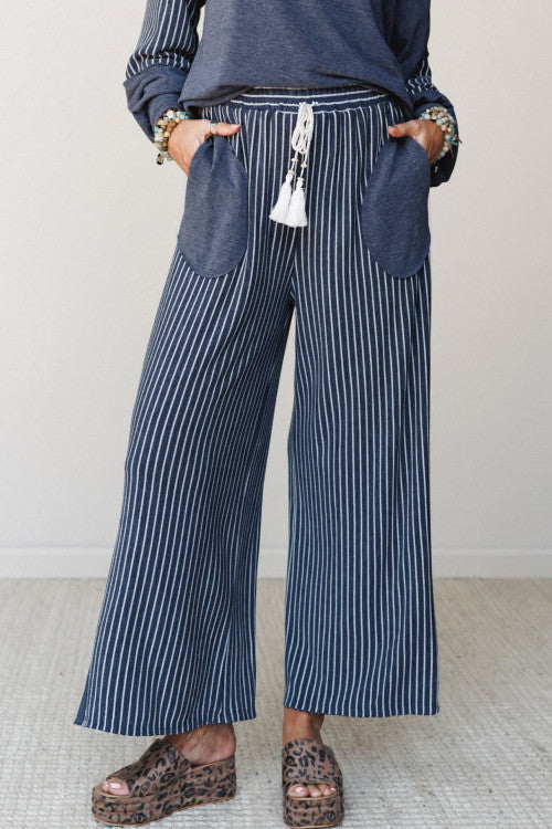STRIPE KNIT PANT SET: BLUE