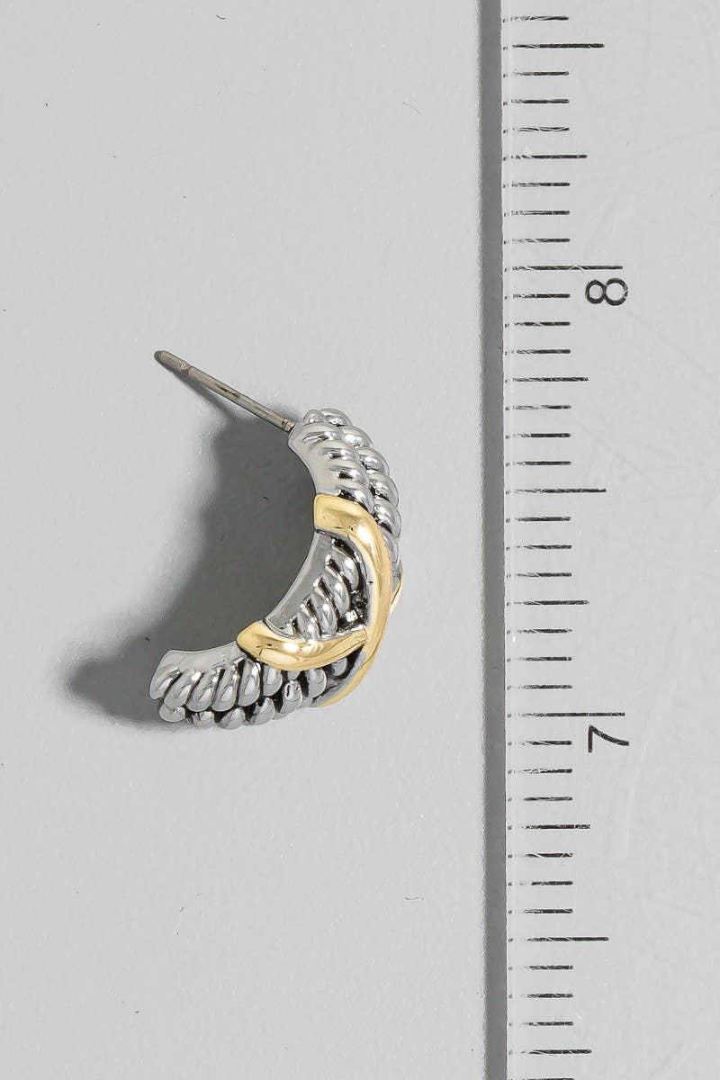 TWO TONE X HOOP EARRING