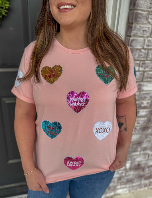 SEQUIN CANDY HEART TEE