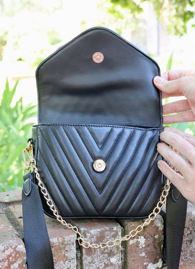 ANGELA CROSSBODY: QUILTED BLK