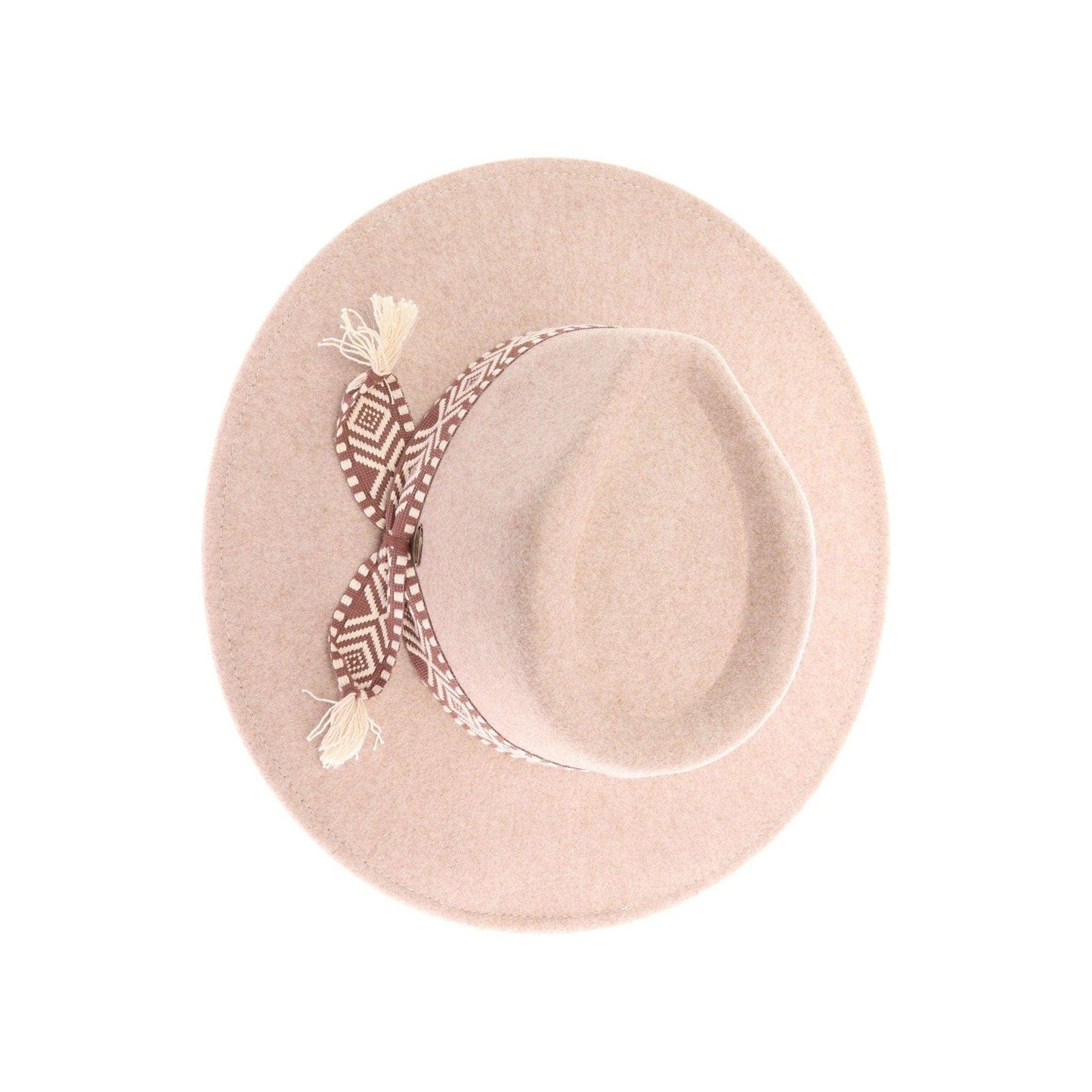 FELT PANAMA HAT W/ AZTEC TRIM: TAUPE