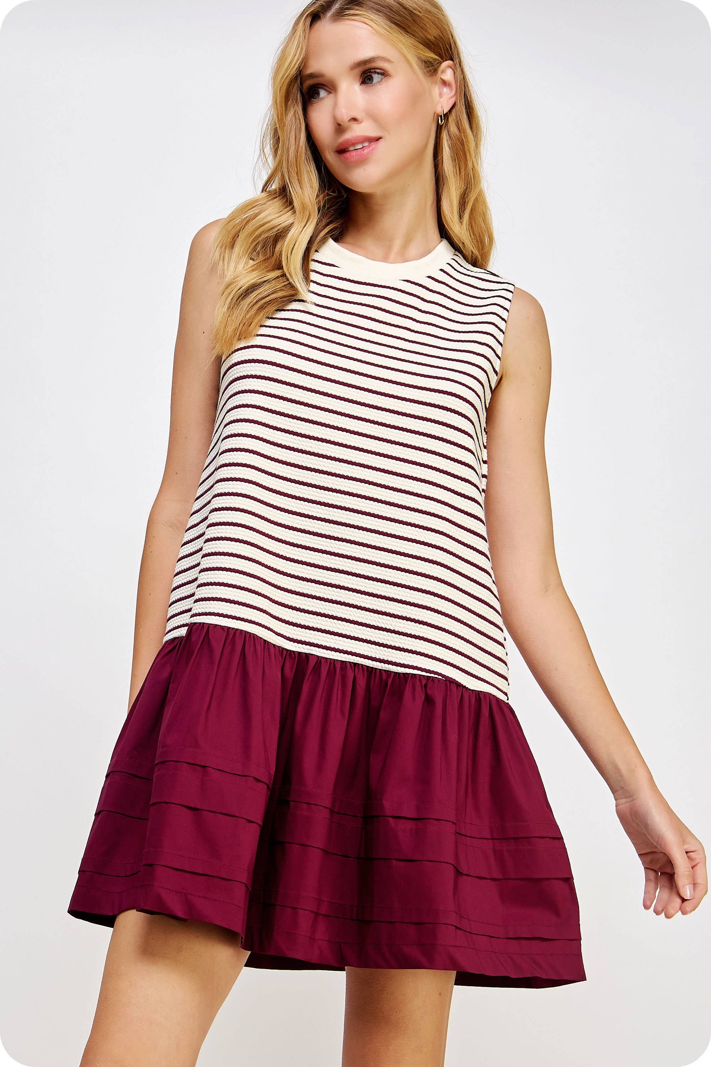 BURGUNDY STRIPED DRESS