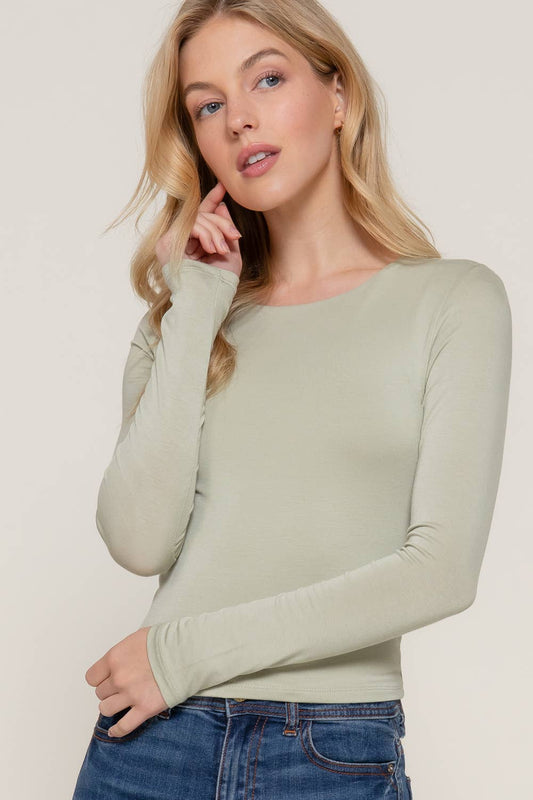 LONG SLEEVE JERSEY SPANDEX TOP: SAGE