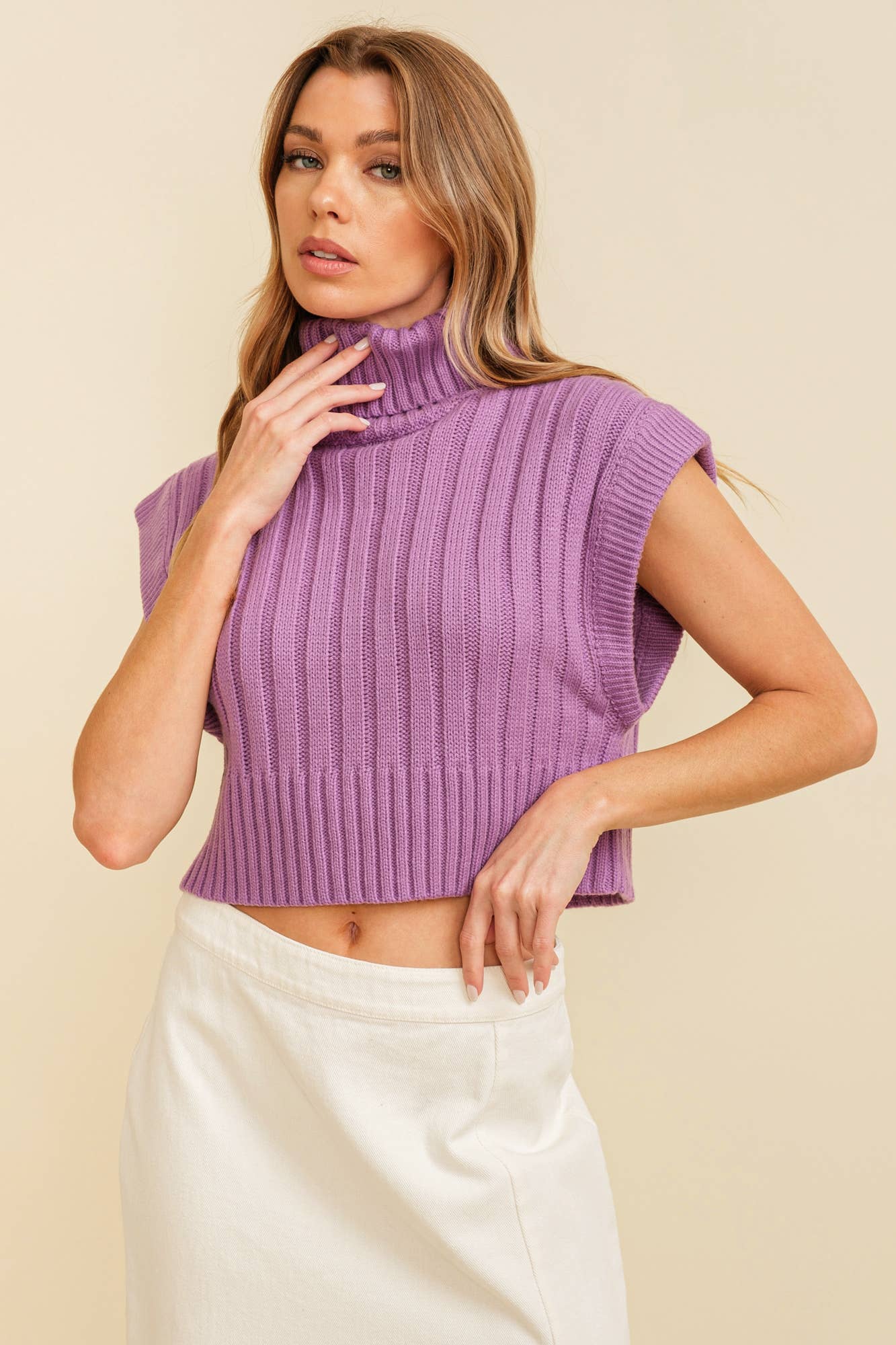 RIBBED SWEATER VEST: LAVENDER