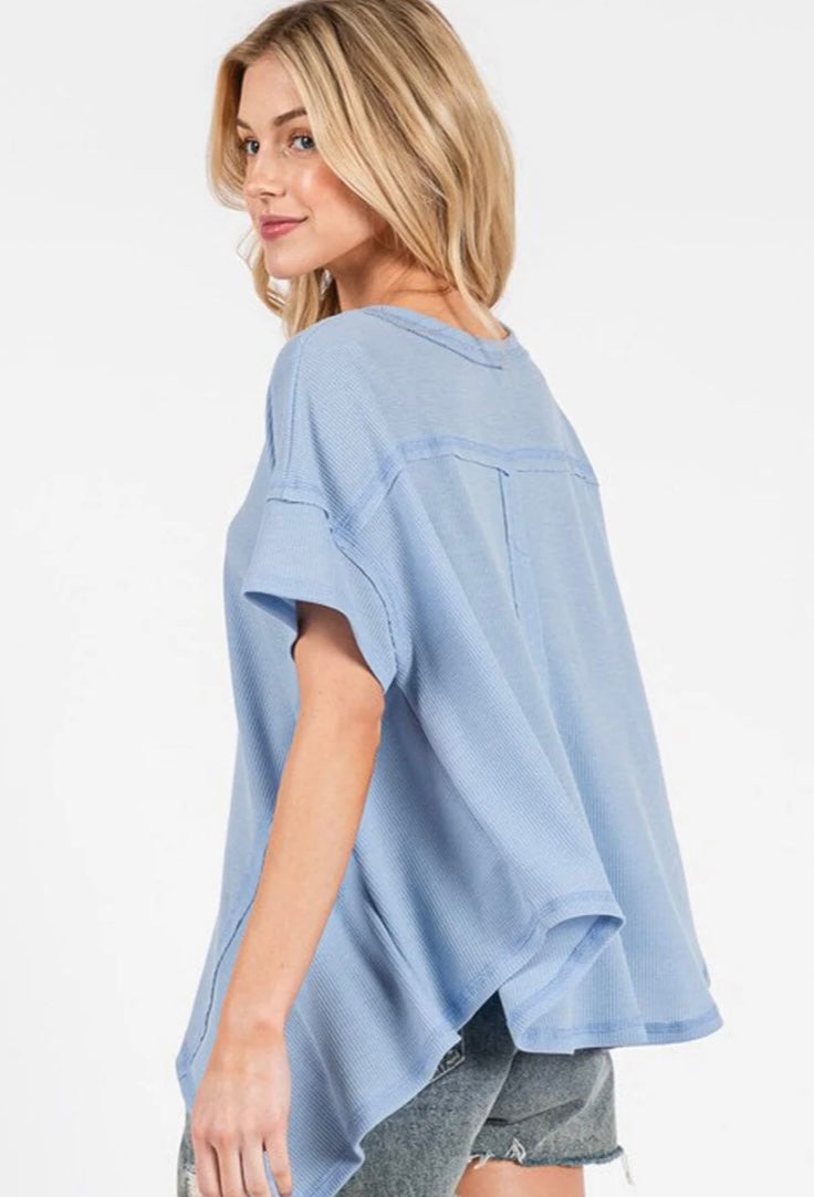LIGHT BLUE VNECK HI LOW TUNIC