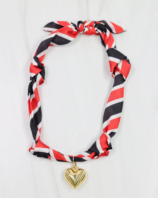 SCARF NECKLACE: BLACK RED STRIPE
