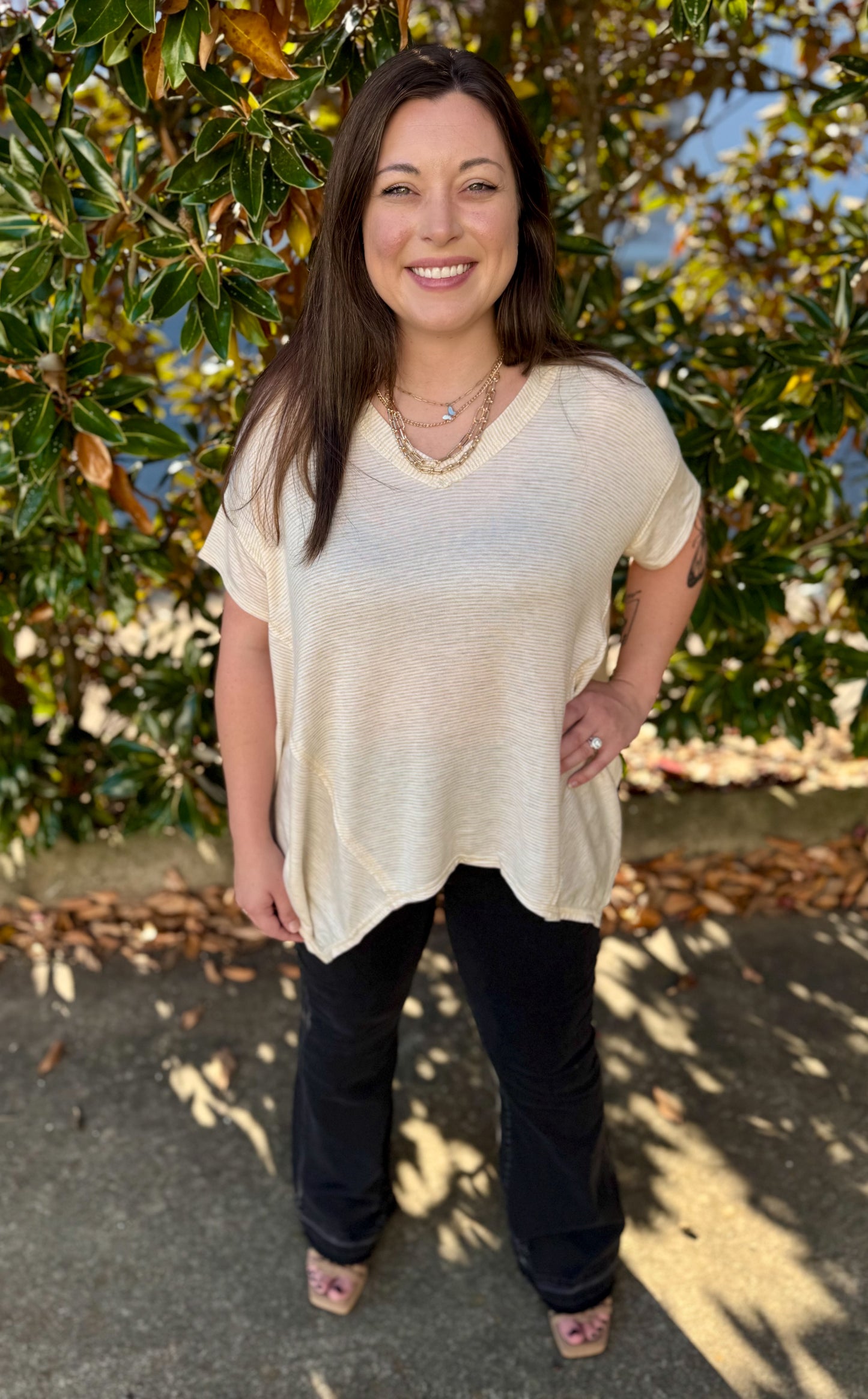 CREAM HI LOW VNECK TUNIC