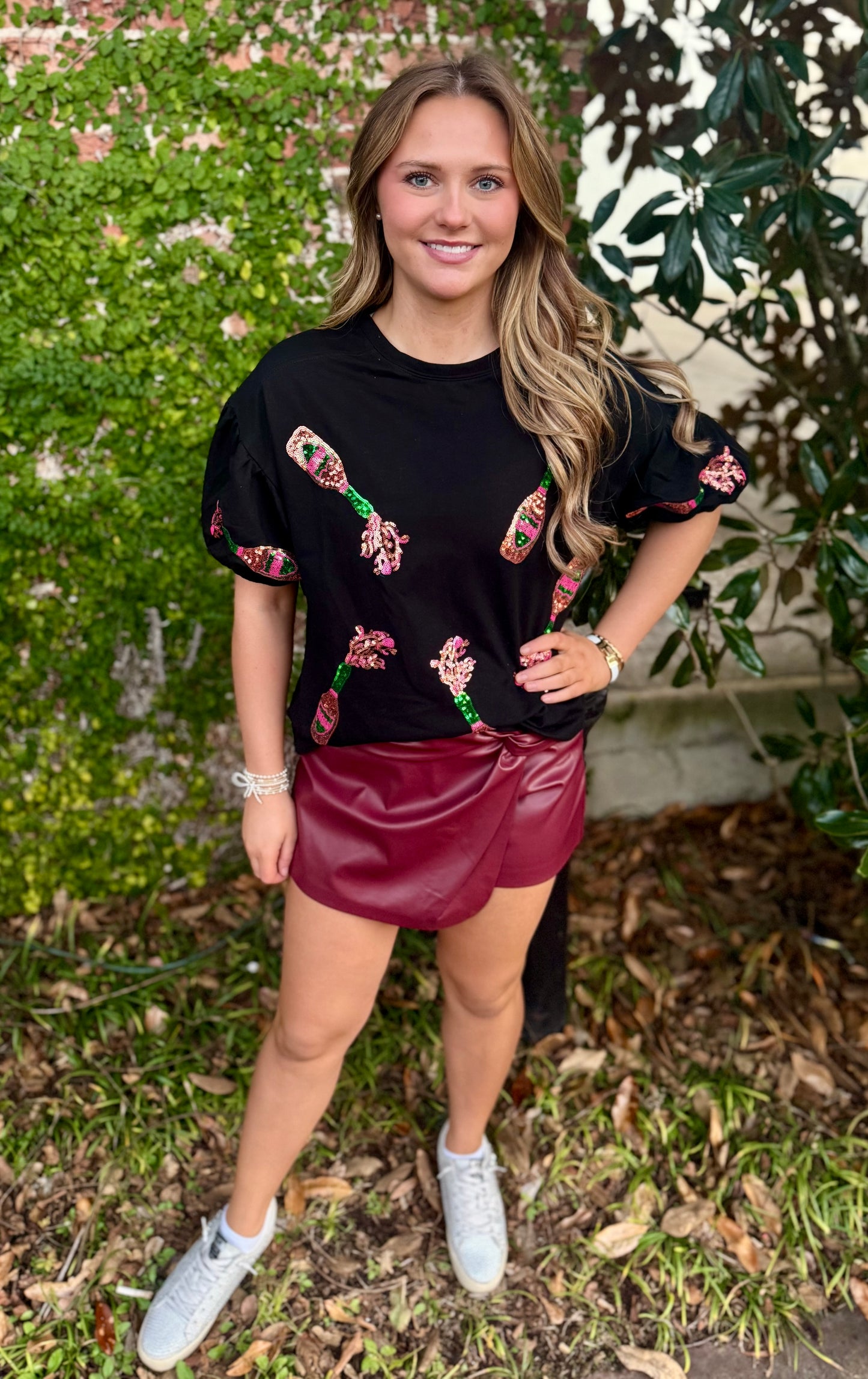 SEQUIN CHAMPAGNE BUBBLE SLEEVE TOP