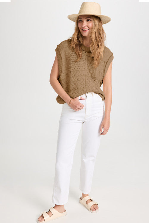 TAUPE SLEEVELESS KNIT SWEATER