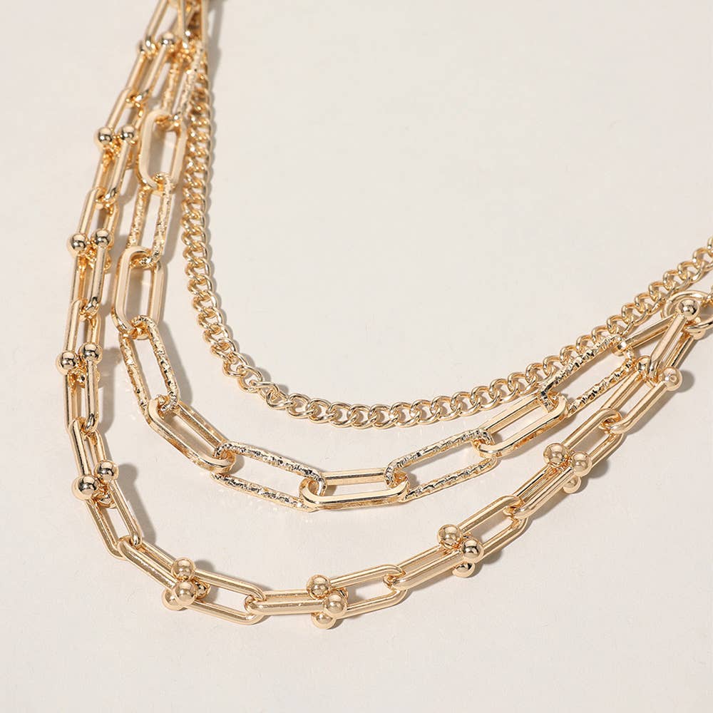 PAPERCLIP CHAIN LAYERED NECKLACE: GOLD