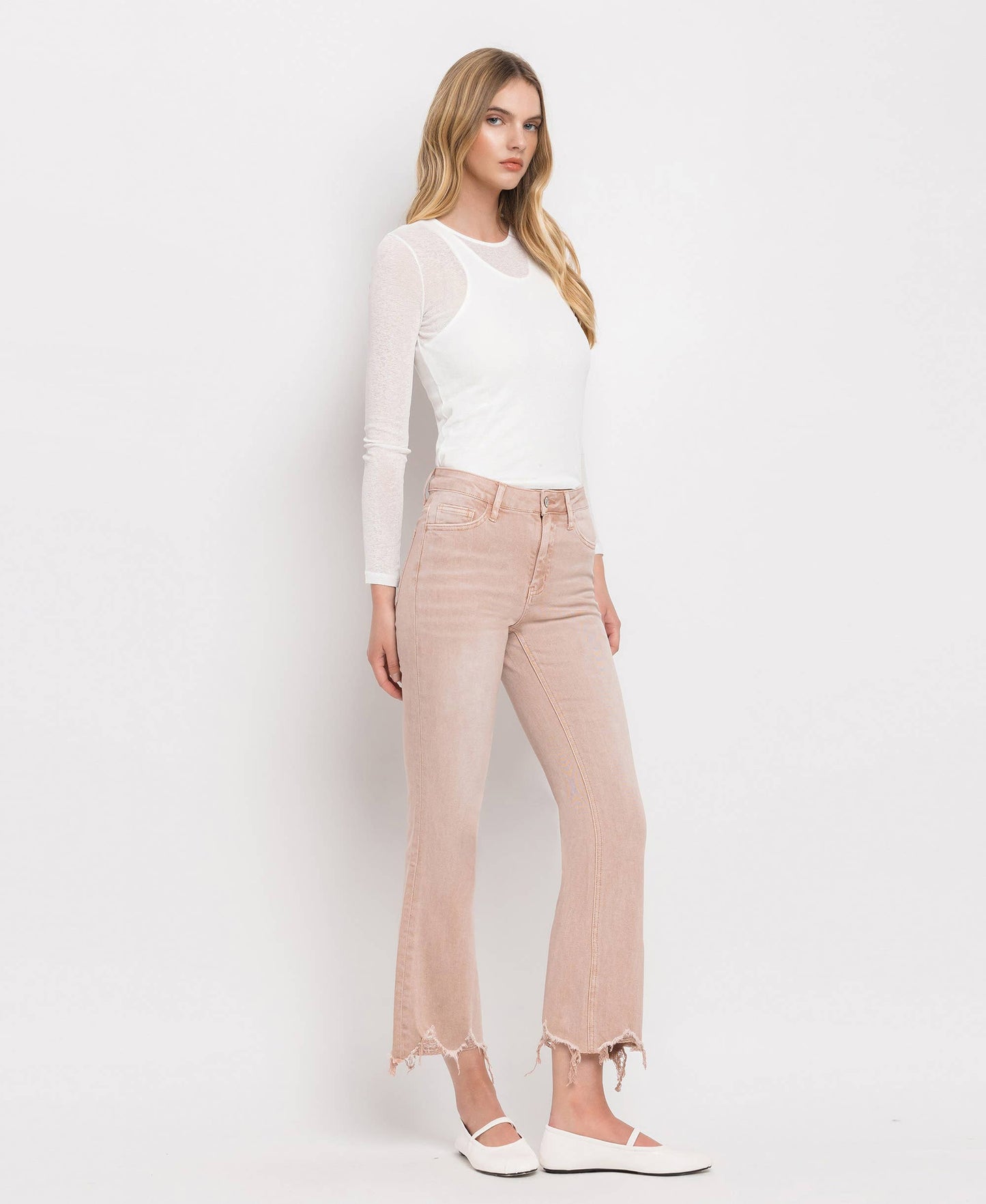 CROP FLARE JEANS- CORAL