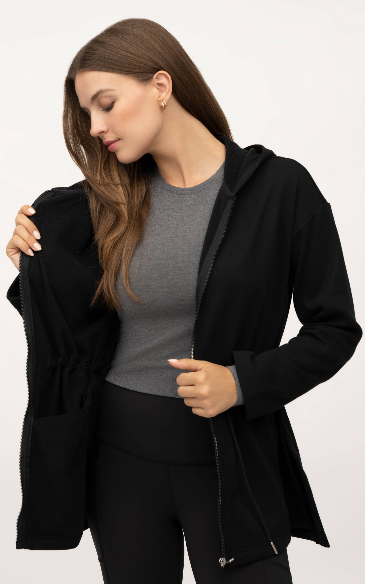 HOODED CINCH WAIST JACKET