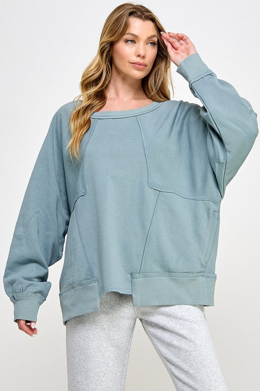 OVERSIZED PATCH PULLOVER: SAGE
