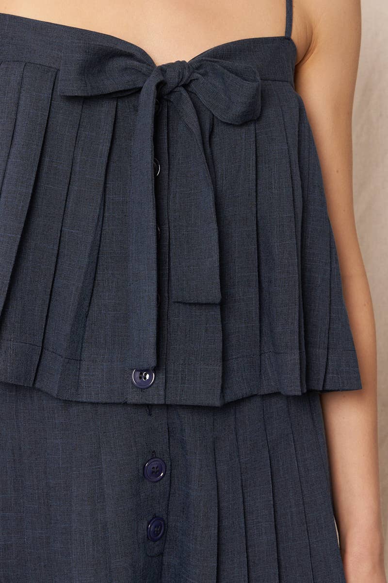 NAVY PLEATED BOW SET