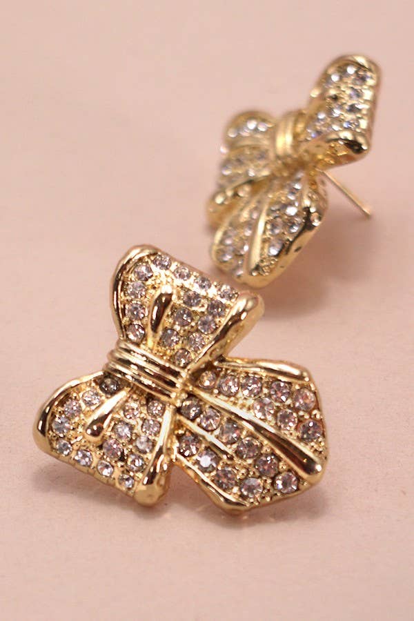 RHINESTONE BOW EARRINGS: GOLD