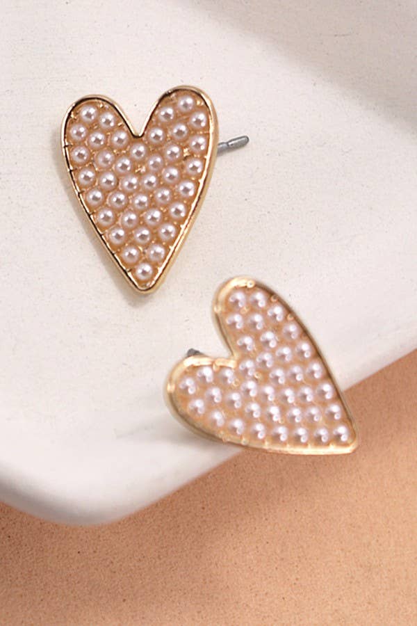 HEART PEARL STUD EARRING: GOLD