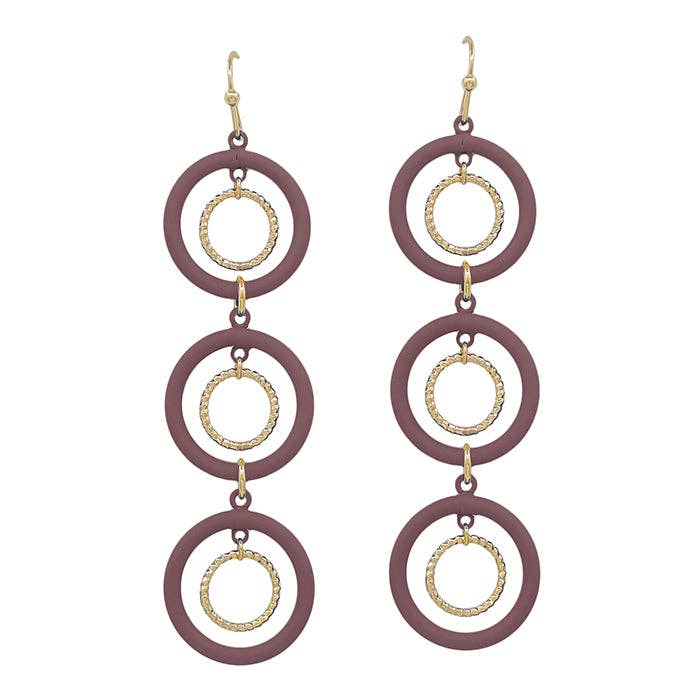 MAROON/GOLD CIRCLED DROP EARRING