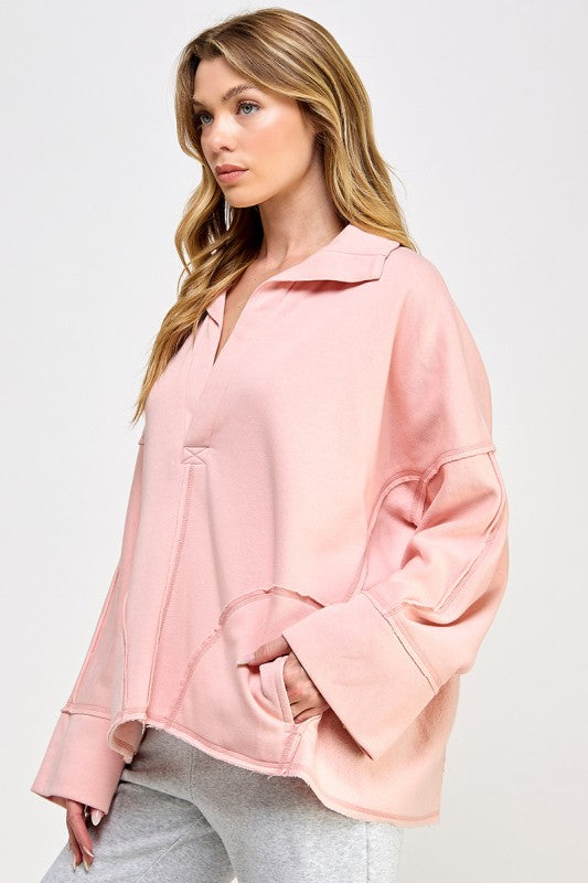BLUSH VNECK DOLMAN SLEEVE PULLOVER