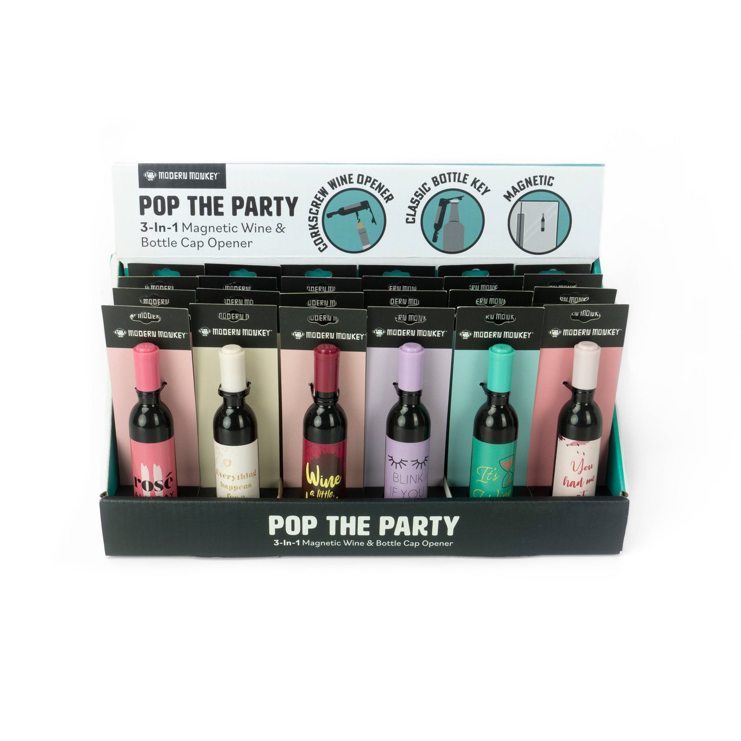 POP THE PARTY: 3 IN 1 MAGNETIC WINE & BOTTLE CAP OPENER