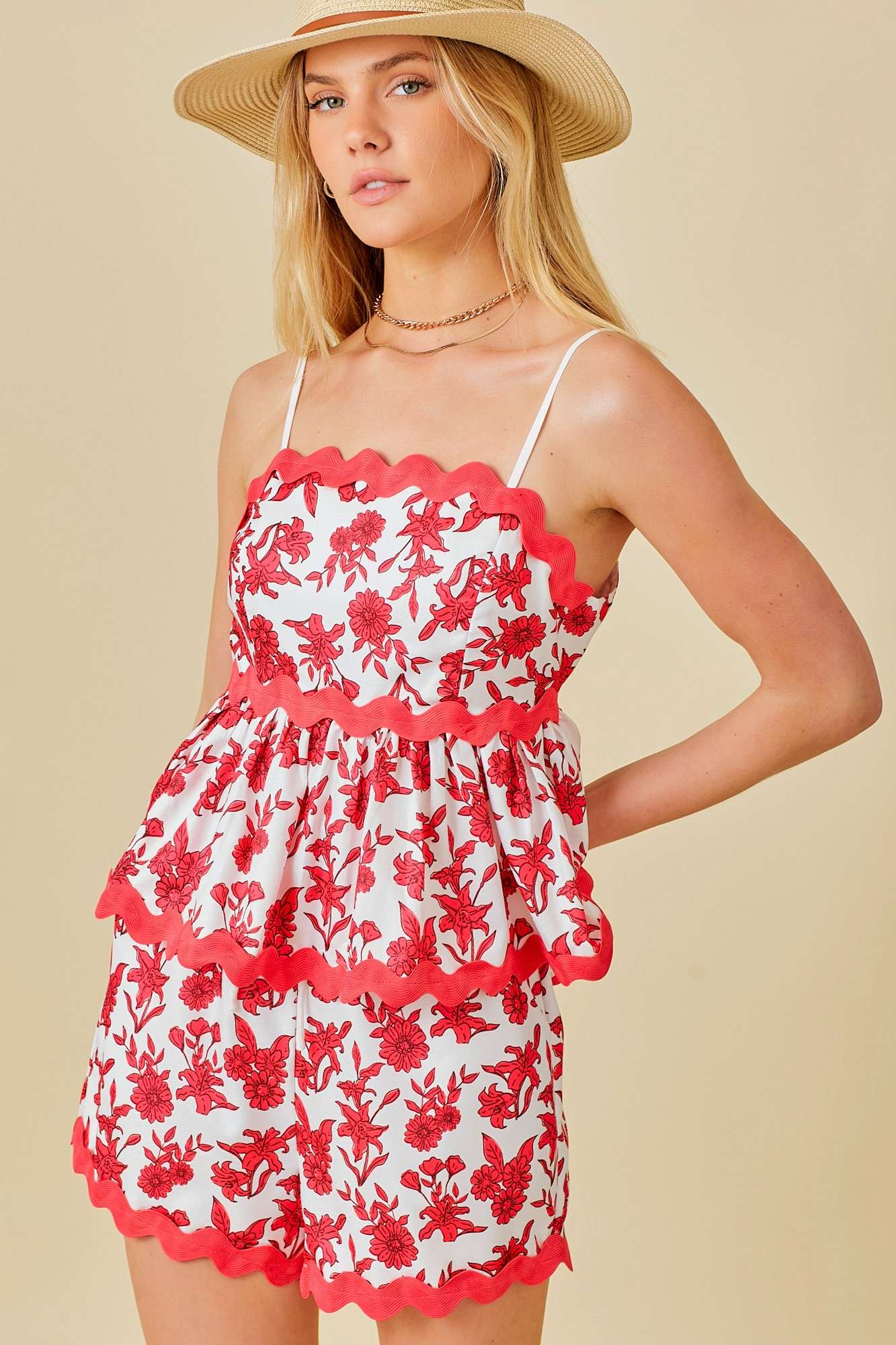 RED/WHT FLORAL BABYDOLL TANK