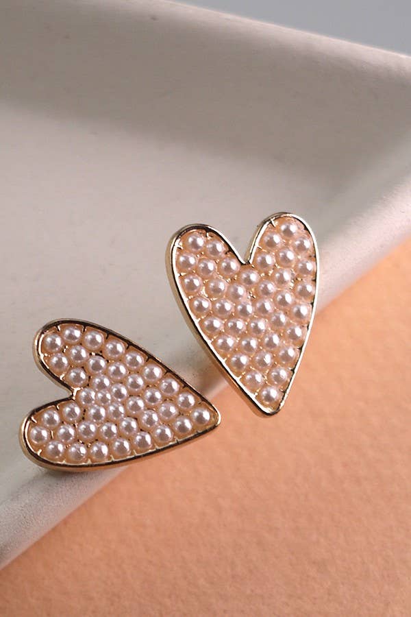 HEART PEARL STUD EARRING: GOLD