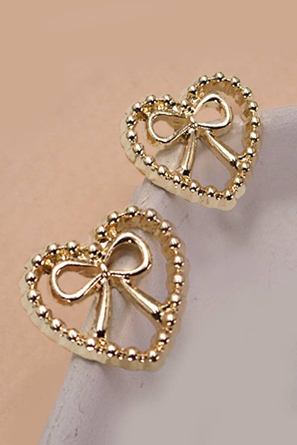 HEART BOW STUD EARRINGS: GOLD