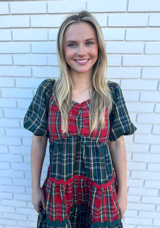 RED GREEN PLAID DRESS