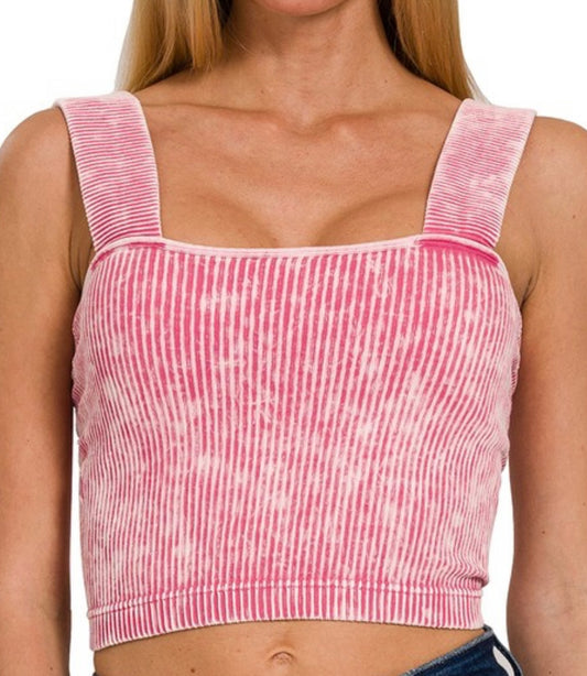 WASHED SQUARE NECK TANK- PINK