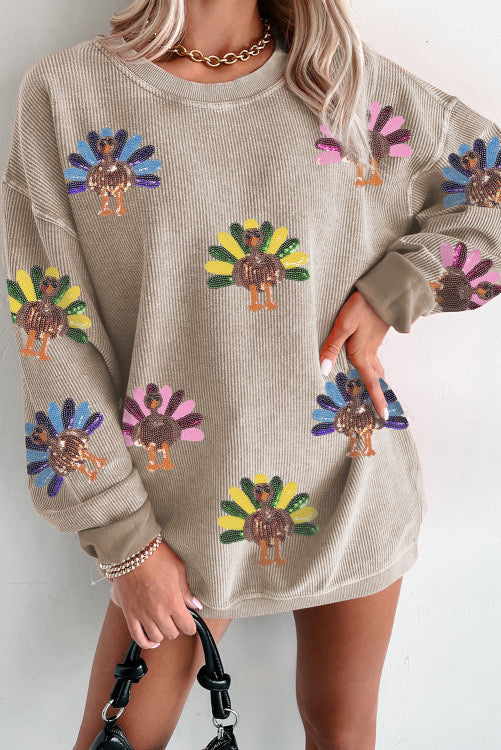 SEQUIN TURKEY PULLOVER: BEIGE