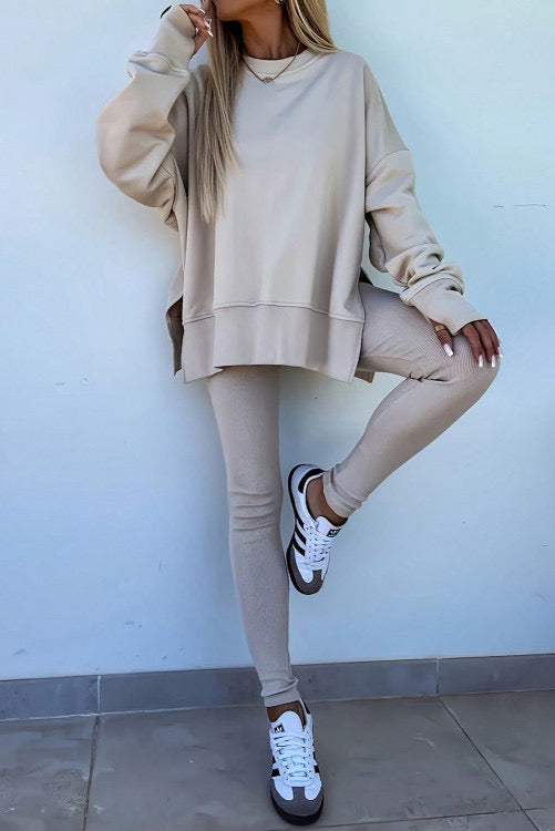 BEIGE PULLOVER LEGGING SET