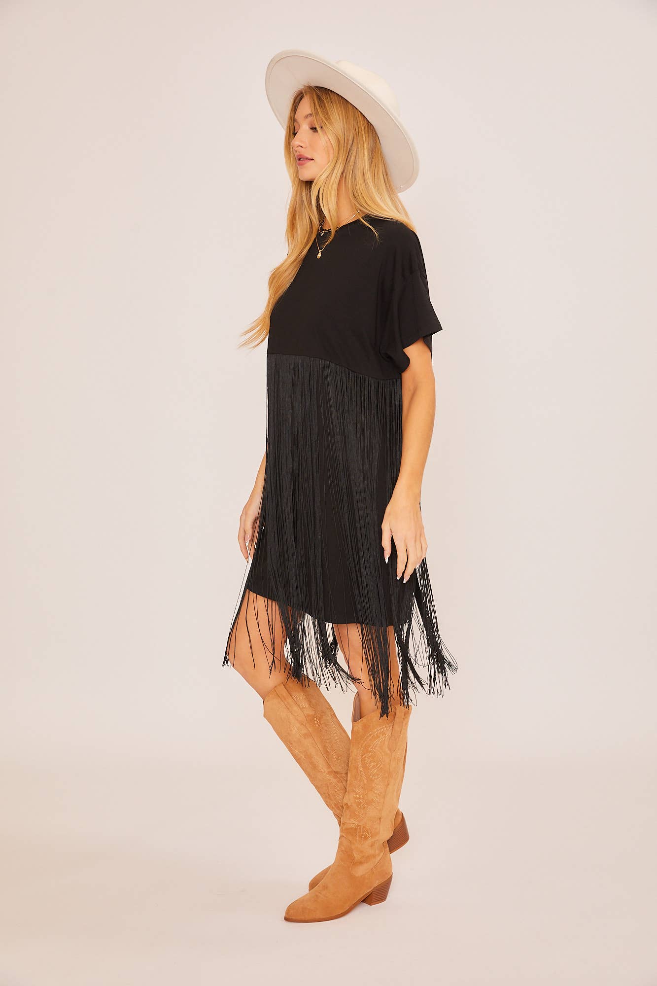 T-SHIRT DRESS WITH TASSEL WAIST DETAIL