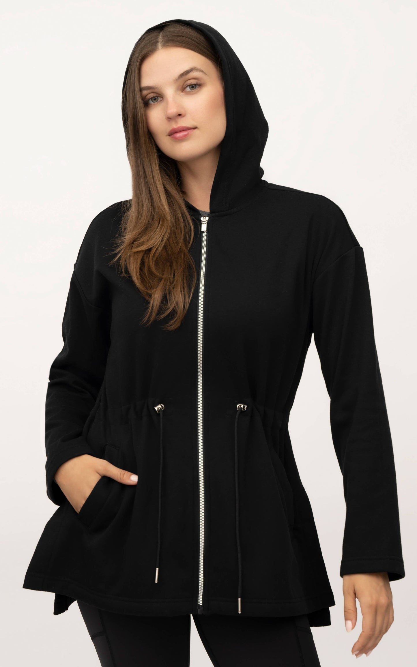 HOODED CINCH WAIST JACKET