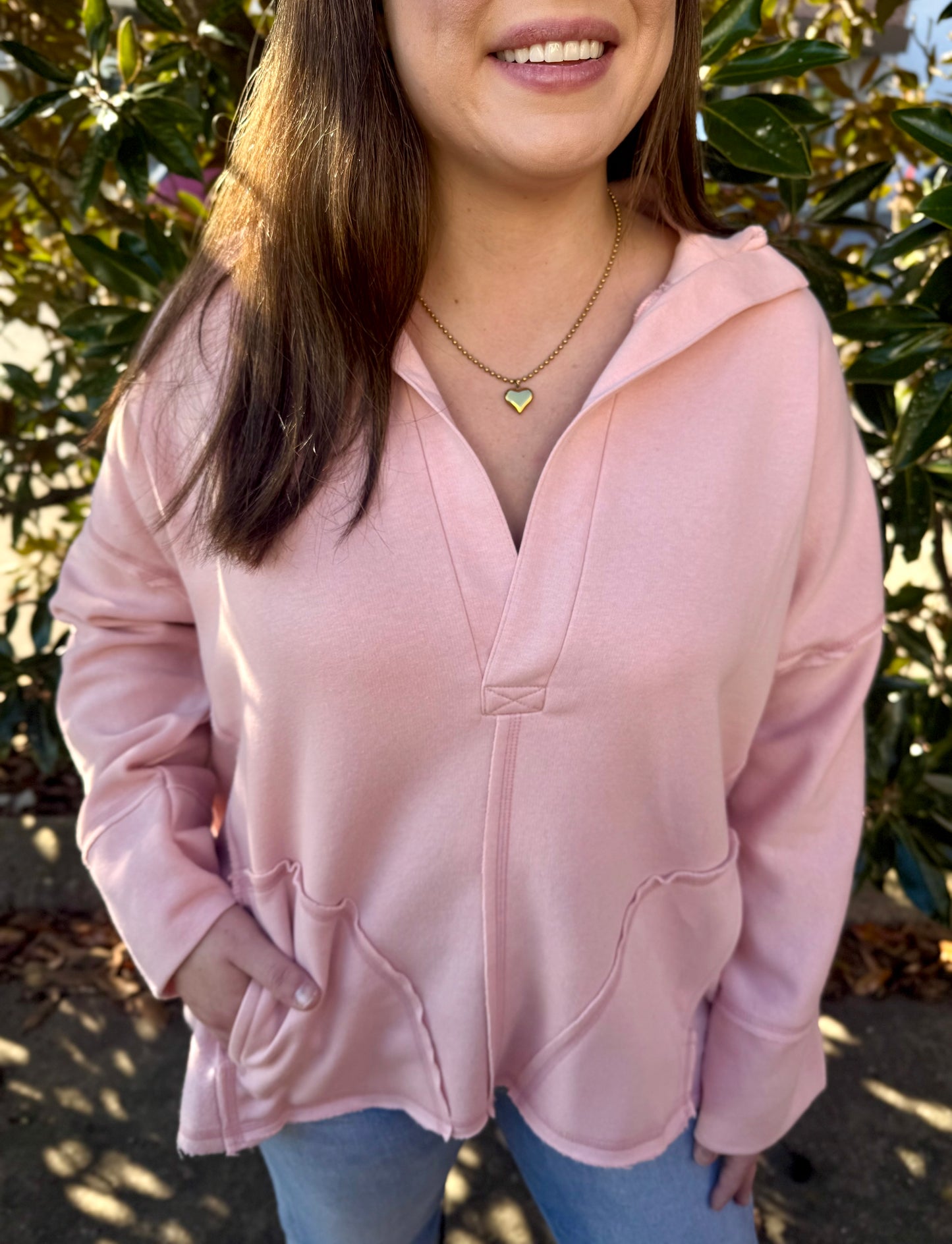 BLUSH VNECK DOLMAN SLEEVE PULLOVER