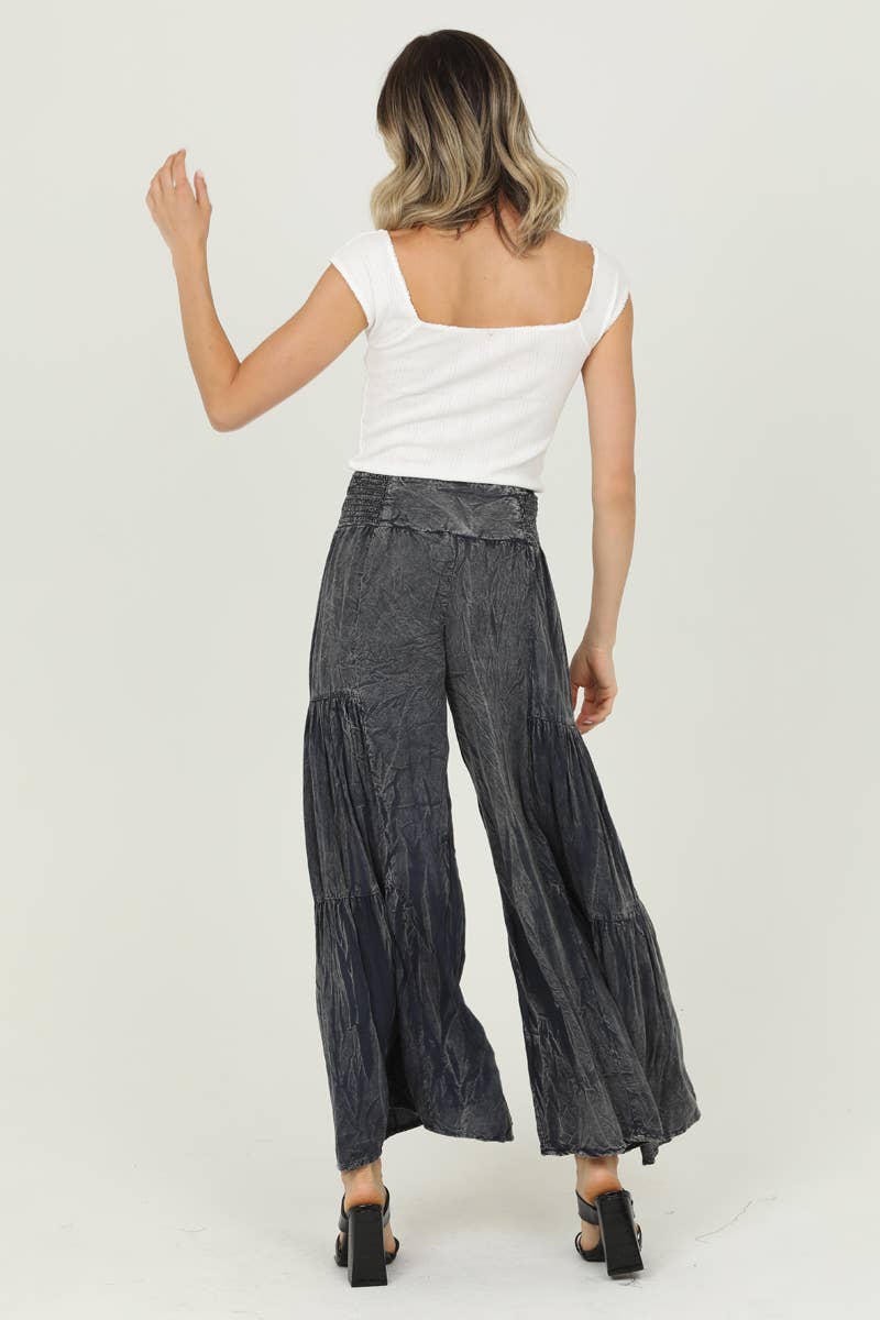 ACID WASH TIERED PANTS: CHOCOLATE