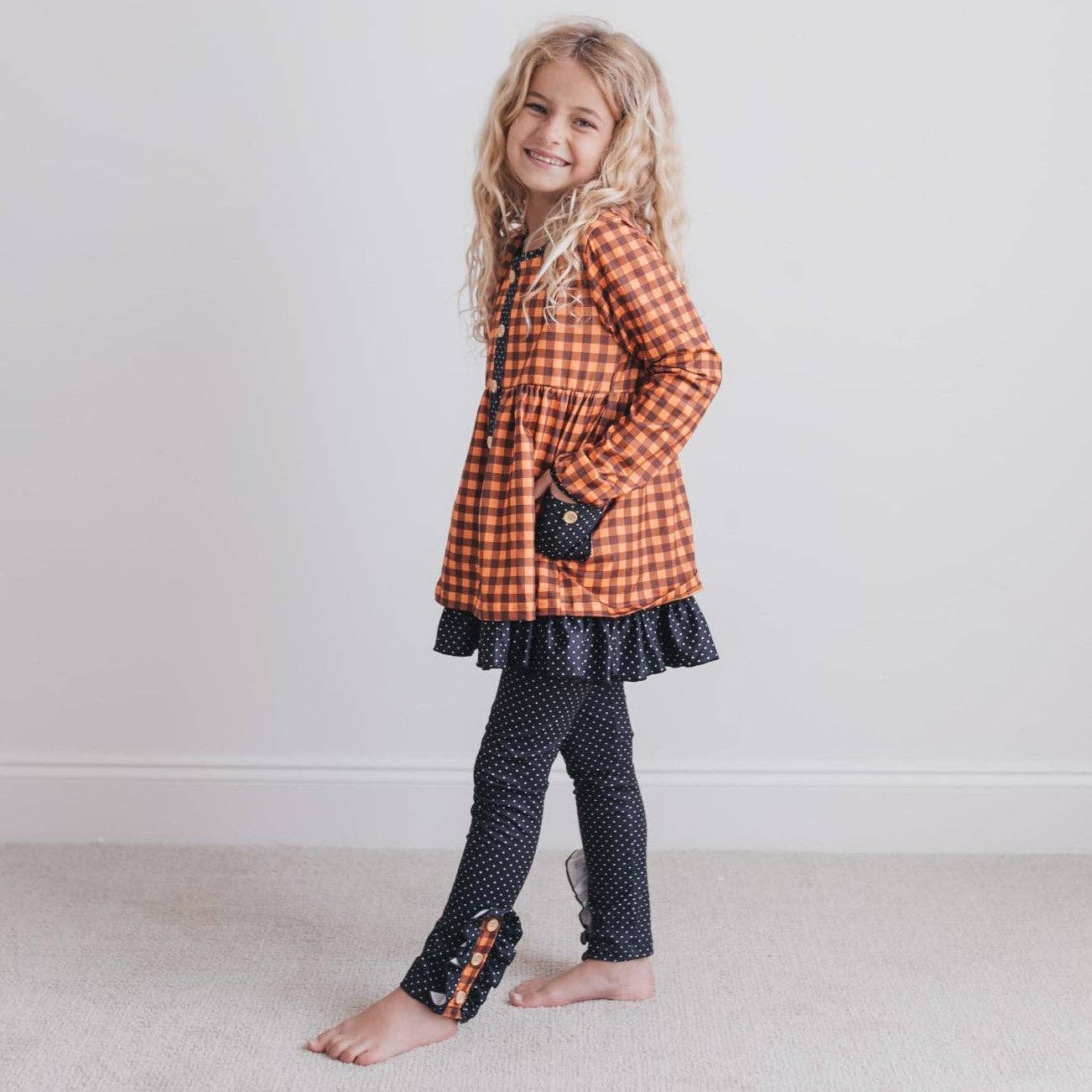 GIRLS NAVY/RUST GINGHAM SET