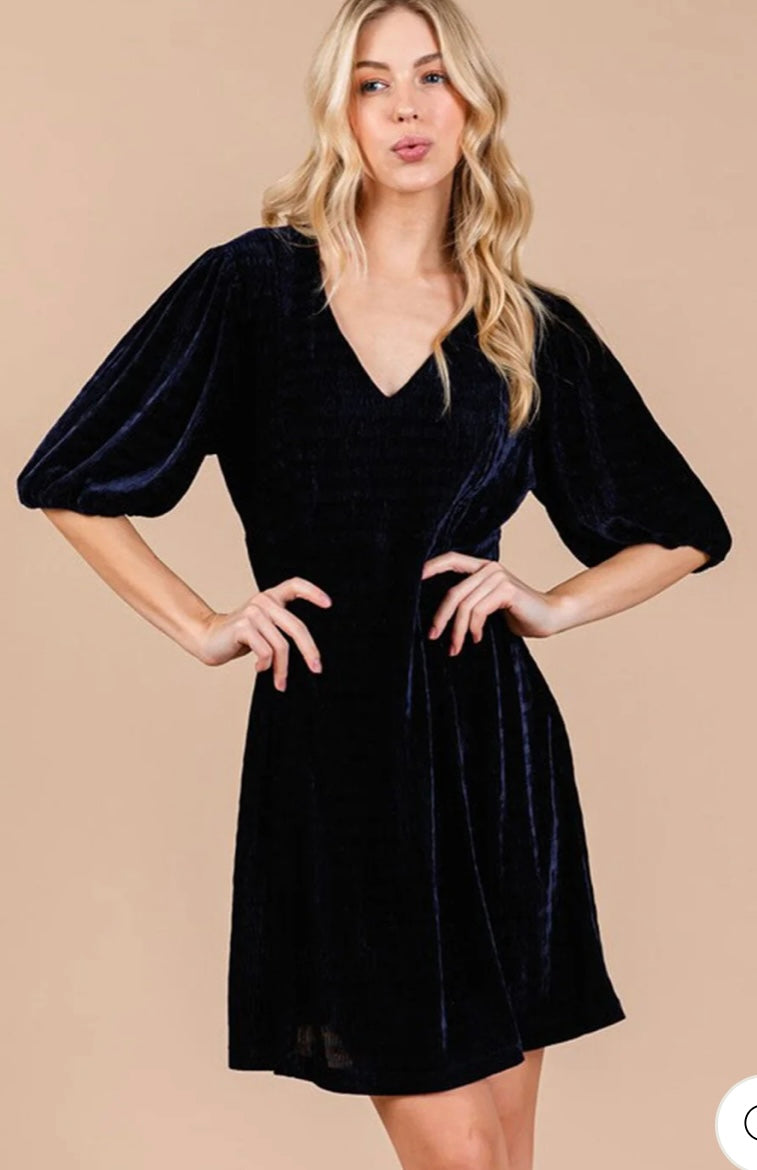 NAVY VELVET DRESS