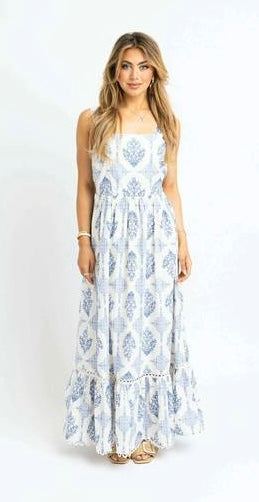 KARLIE BLUE FLORAL TIE BACK MAXI