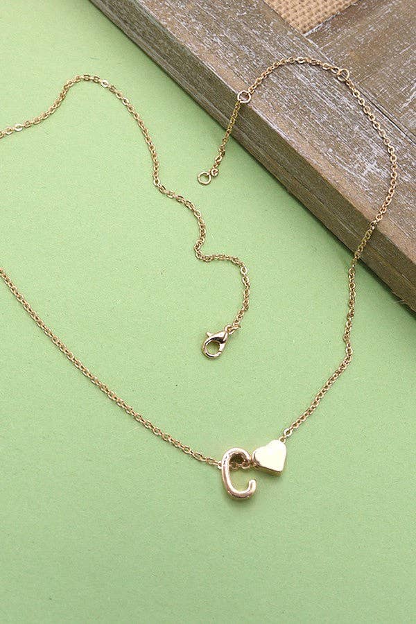 BRASS MONOGRAM HEART CHARM NECKLACE