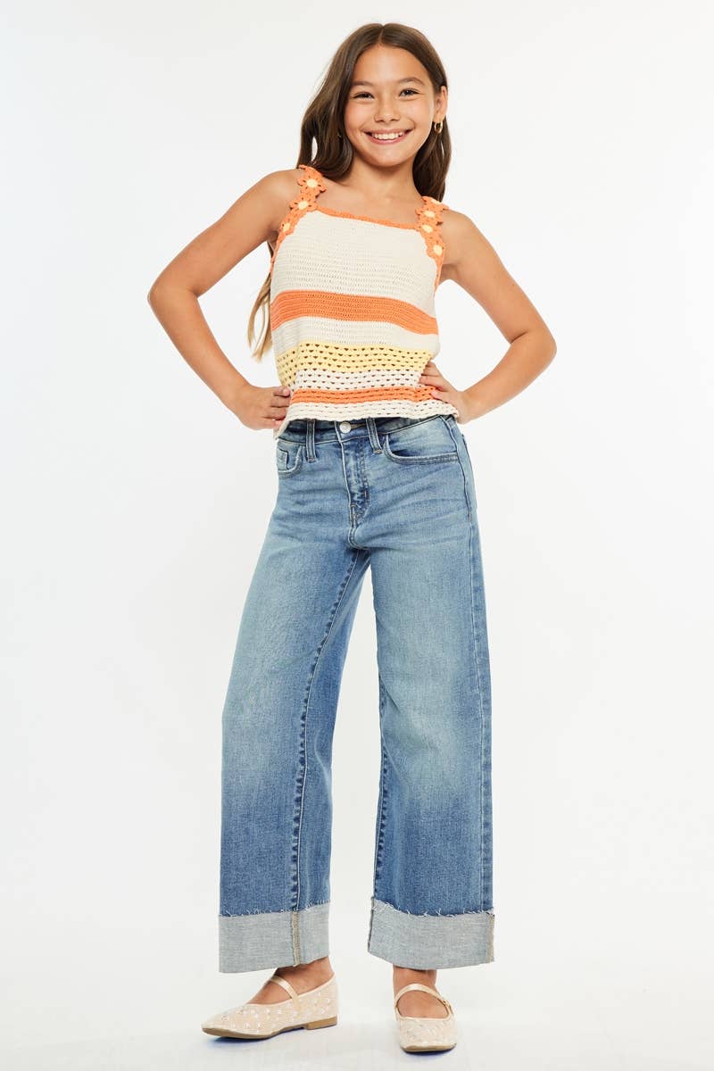 GIRLS KANCAN HIGH RISE CROP WIDE LEG JEANS