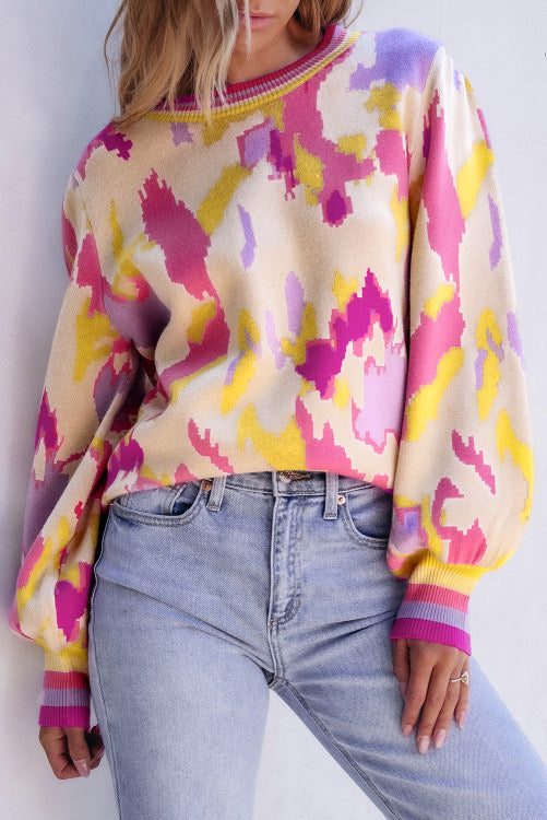 PINK/YELLOW ABSTRACT SWEATER