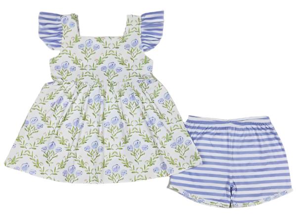 BLUE FLORAL/STRIPE SET