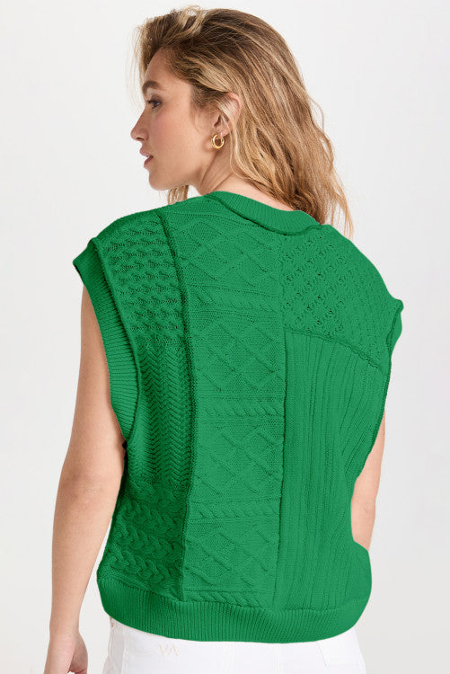 GREEN SLEEVELESS KNIT SWEATER