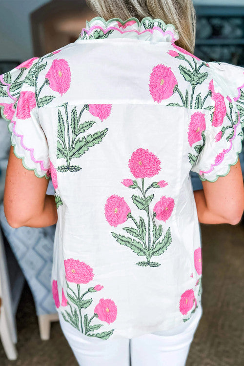 FLORAL SCALLOPED VNECK BLOUSE