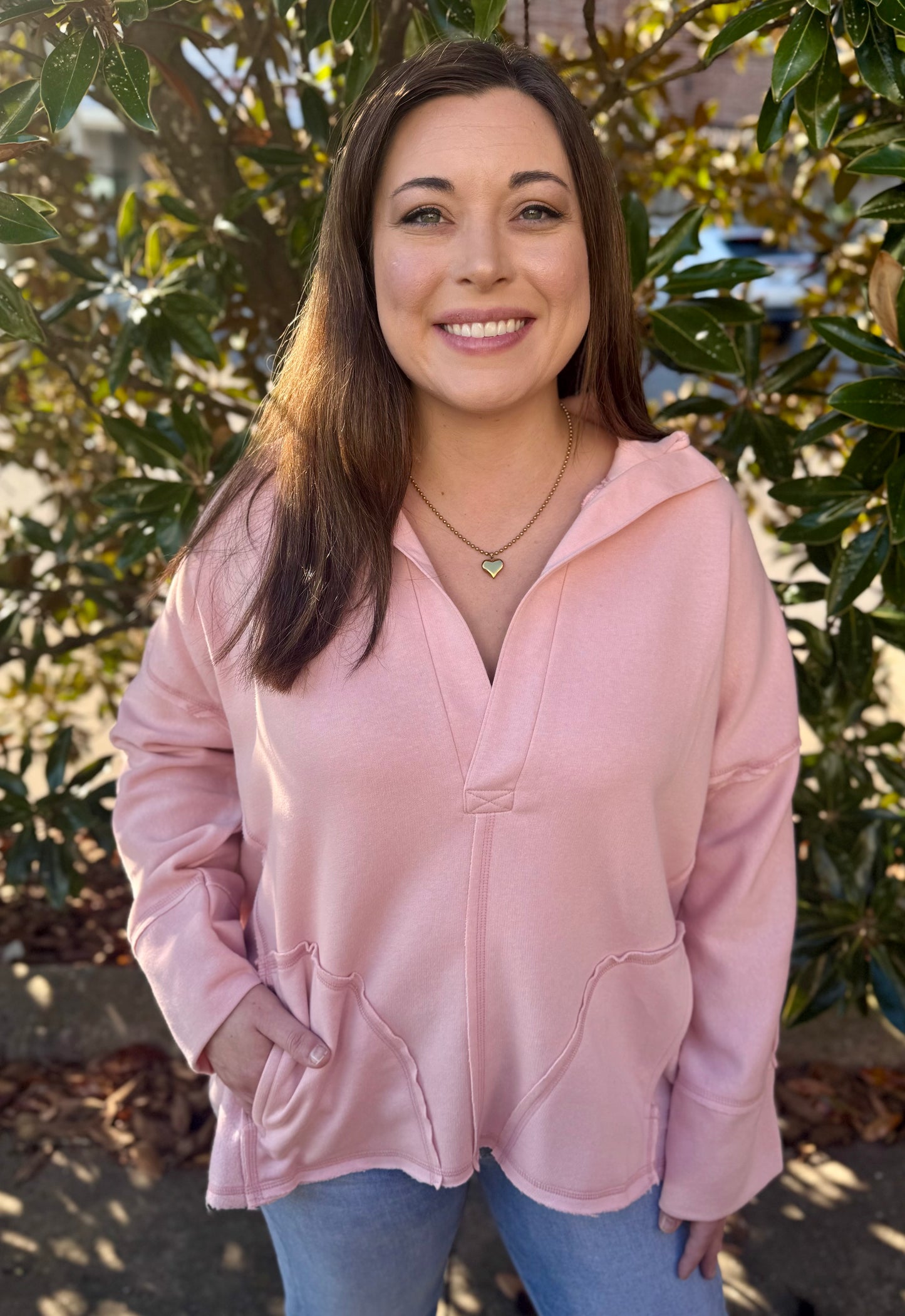 BLUSH VNECK DOLMAN SLEEVE PULLOVER