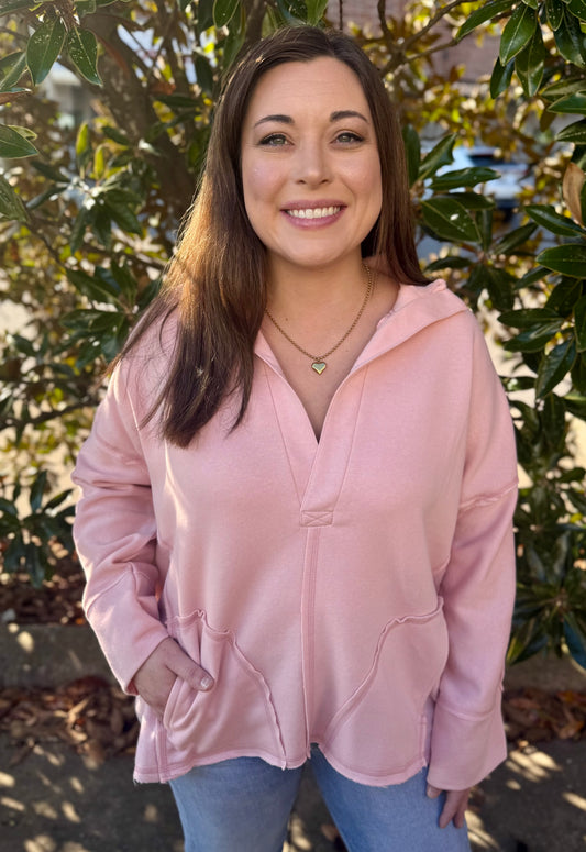 BLUSH VNECK DOLMAN SLEEVE PULLOVER